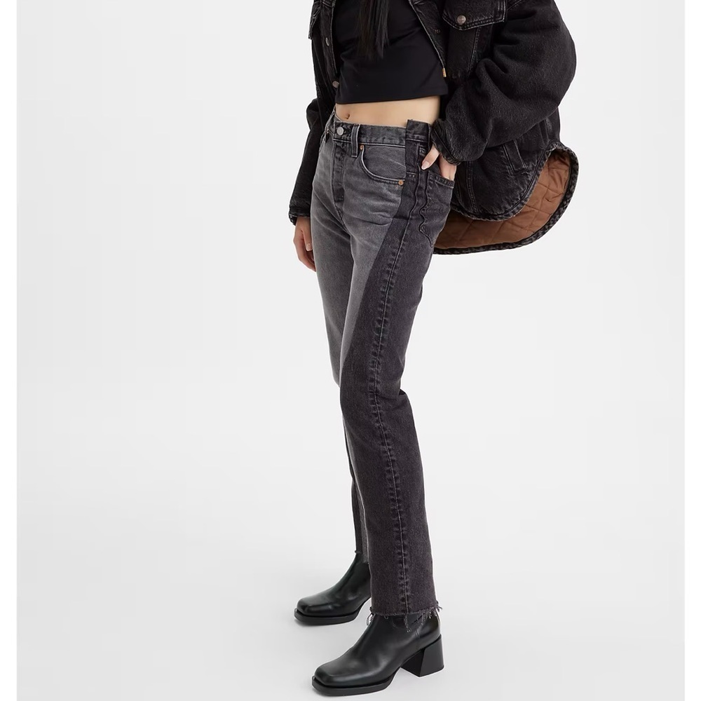 Levi's Premium Women's Spliced‎ 501 Straight Leg Jeans Parallel Universe Black